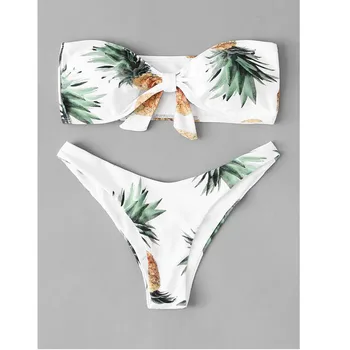 Populárne Ženy Bandeau Obväz Bikini Set dámske dvojdielne plavky Listy Tlač Sexy Split Plavky, Bikiny, Plavky, plážové oblečenie купальники