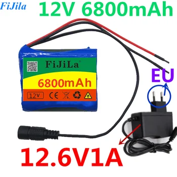 Nový 12V 6800mAh 18650 Li-ion Batéria pre CCTV Kamery, 3A Batérie + 12,6 V EÚ a USA Nabíjačky, Doprava Zdarma