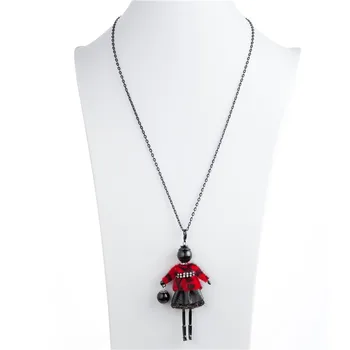 HOCOLE 2018 Nové Červená Hnedá Elegantné Šaty Bábiky Náhrdelník Ručné francúzsky Bábika Prívesok Zliatiny Dievča Ženy Náhrdelník Módne Šperky