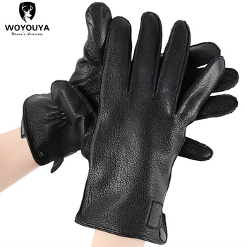 Nový produkt Ručné šitie pánske kožené rukavice, Odevné Doplnky z ovčej pánske rukavice Originálne Kožené pánske zimné rukavice-8011