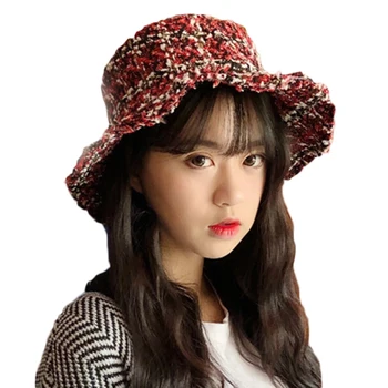 Ženské tweed vedierko hat jeseň a v zime rybár klobúk ulici Retro povodí spp plaid fashion klobúk žena kórejský štýl klobúk