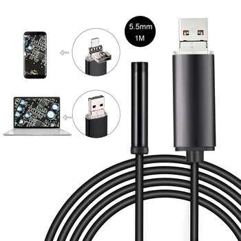 Mini Endoskopu Android Fotoaparát USB Borescope 5,5 mm Objektív Flexibilné Semi-rigid 1m 2m 5m 10 m Had Potrubia Kontrola Kamera pre PC