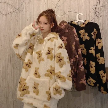 College vietor malé vlnené roztomilý medveď lady hoodie voľné plus velvet kawaii mikina plus veľkosť dámske blúzky, super Dalian hoodie