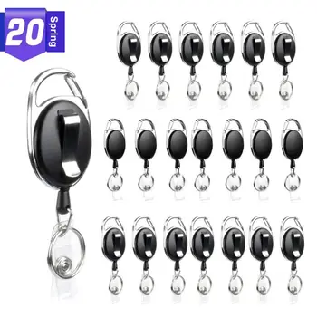 20 Veľkých Pack Black Zdvíhateľnej Odznak ID Držiteľov Karty Keyring s Karabína Cievky Klipy Keychain Módne Šperky Unisex