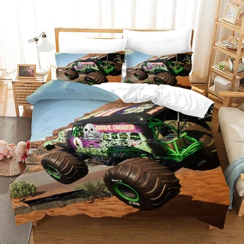 Monštrá-Trucks 3D Vytlačené posteľná bielizeň Nastaviť Perinu A Prikrývka Kryt obliečka na Vankúš, Spálne, detskej Izby Zdobiť