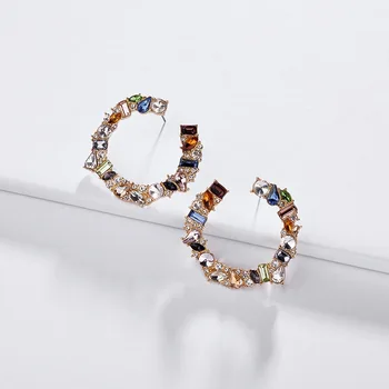 Nové Trendy Farebné Crystal Veľké Kolo Kruhové Stud Náušnice pre Ženy Módne Šperky