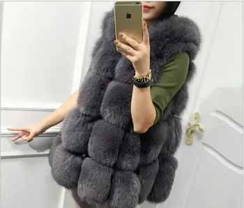 2019 Nové jeseň zima líška srsť srsť voľné sukne typ imitácia fox vesta kožušiny vesta v strede dlhé veľké veľkosti XXXL Ženy