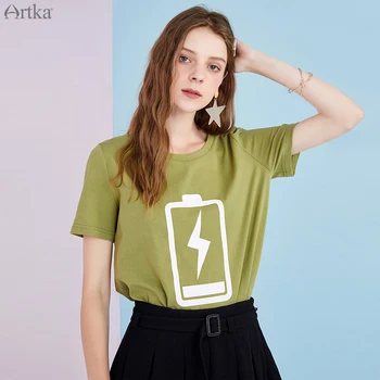 ARTKA 2020 Lete Nové Internetové Veku Tému Vytlačiť T-shirt Módne Bavlny O-Neck T-shirt Voľné Krátke Sleeve T-shirts Ženy TA25400X