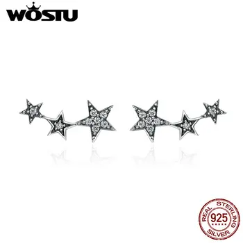WOSTU Hot predaj 925 Sterling Silver Iskrenie CZ Nádherné Stohovateľné Star Stud Náušnice Pre Ženy, Luxusné Šperky Bijoux CQE175