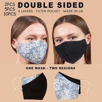 Dospelých Unisex Umývateľný, odolný proti otrasom, prachu Ochranná Maska Anti-ultrafialové Opakovane 4 Vrstvy Módne Kvetinový Tlač Maska 2/5/10 PC
