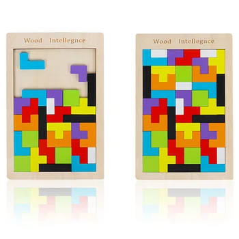 Farebné Drevené Tangram Mozgu Teaser Puzzle Hračka Cube Game Predškolského Magination Duševného Montessori Deti Hračky Pre Deti