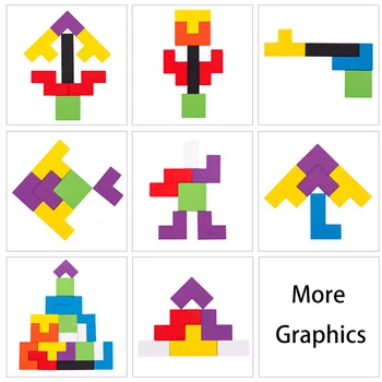 Farebné Drevené Tangram Mozgu Teaser Puzzle Hračka Cube Game Predškolského Magination Duševného Montessori Deti Hračky Pre Deti