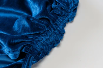 Royal Blue Velvet Ženy Dlhý Rukáv Mini Šaty Jedno Rameno Duté Z Čipky Sexy Šnúrkou Ruched Strany Klubu 2021 Vestidos