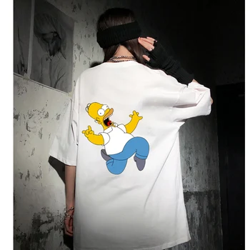 Hip Hop Nadrozmerná T Shirt Mužov 2020 Streetwear Harajuku Farba simpson Tričko Krátky Rukáv Bavlna Voľné HipHop T-Shirt