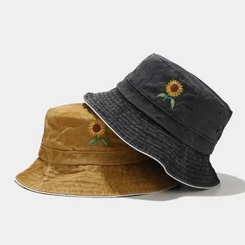 Móda umývanie vintage starý rybár klobúk dámy slnečnice výšivky slnko vedro klobúky vonkajšie slnko povodí klobúk príliv panamské klobúky
