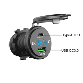 PD Typ-C+QC 3.0 USB Nabíjačka do Auta Zásuvka 12V/24V Auto Zásuvky Vodotesná Zásuvka pre Motocykel Morských Lodí RV ATV