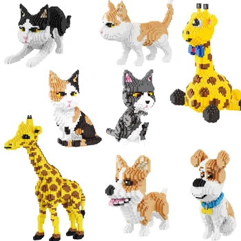 Balody 1300pcs+ Zviera Stavebné Bloky Mačka CorgiDog 3D Žirafa Sedí Pes Max Diamond Tehly Hračky Pre Deti 16036
