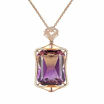 Luxusné 925 Šperky Farebný Obdĺžnik Ametrine Náhrdelník pre Ženy ružová Farba Wholesal