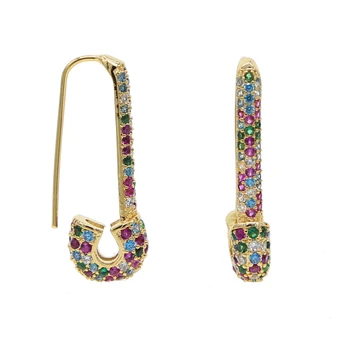 Rainbow cz bezpečnosti pin náušnice 2019 nový dizajn, šperky pre ženy lady dar Zlata plné farebné multi piercing, náušnice