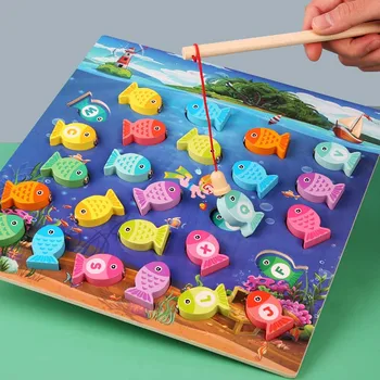 Rybolov Dreva Zábavné Hry Hračky Drevené 3d Puzzle Magnetické Rybárske Hračky Deti Vzdelávania Pre Deti, Baby, Deti, Darčeky Magnet Rybolov