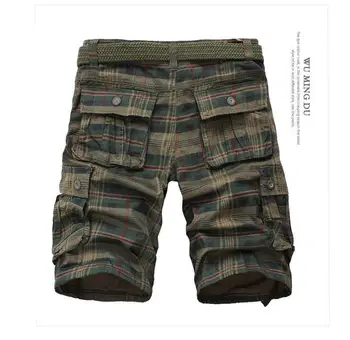 Pánske cargo šortky pánske športové nohavice päť-point multi-vrecko kockované nohavice