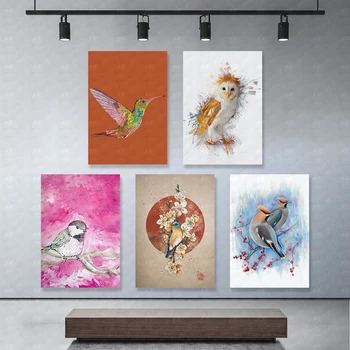 Wall Art Obrázky Vtákov, Kvetov Mesiac HD Vytlačí Plagát Home Pink Cartoon Dekor Plátne Obrazy Modulárny Č Rám Pre Obývacia Izba