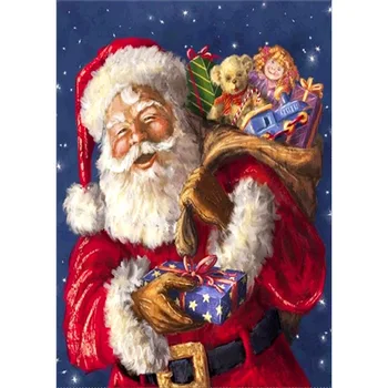 5D Diamond Maľovanie Santa Claus Cartoon Plné Kolo Vŕtať Snehu Obraz Kamienkami DIY Mozaiky Domova Vianočný Darček