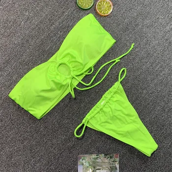 Ženy bikiny, plavky 2021 uzáver Neon vysoký pás bikini set Tangá Plavky, plážové oblečenie Duté Z Obväz maillot de bain femme