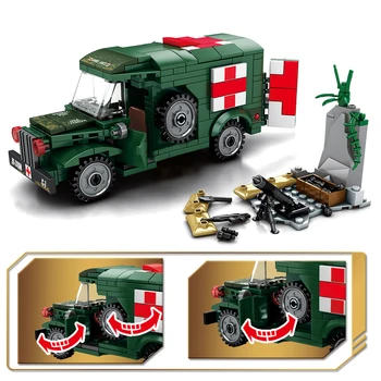 Armáda WW2 Ambulancie Auto Stavebných Blokov Set Creative Vojenské Auto Vojakov Údaje Tehly Deti Vzdelávacie Bloky Hračky