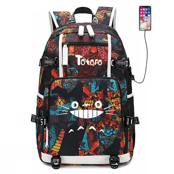 Anime Môj Sused Totoro Cat Batoh USB Port Batoh Taška Vzor Had Študent Teenagerov Školy Taška cestovná Taška na Prenosný počítač