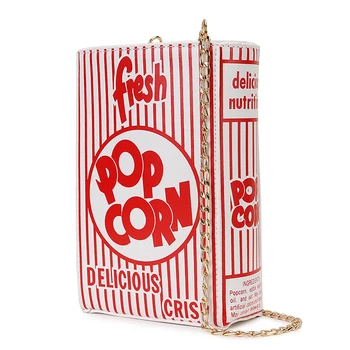 Móda Popcorn Červený Prúžok Dizajn Dievča Pu Kabelka Reťazca Kabelka Tote Taška cez Rameno Crossbody Taška Ženy Bežné Spojka Taška Klapka