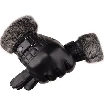 Teplá vonkajšie športové čierne kožené rukavice plný prst na dotykovej obrazovke rukavice jazdecké rukavice dlhé prst pánske jesenné a zimné