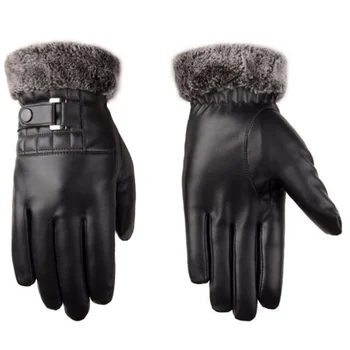 Teplá vonkajšie športové čierne kožené rukavice plný prst na dotykovej obrazovke rukavice jazdecké rukavice dlhé prst pánske jesenné a zimné