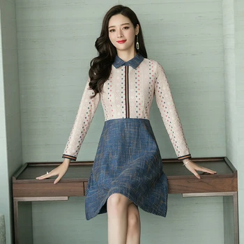 Jar Leto Nové Elegantné Bodycon Sexy Čipka Tričko Šaty 2021 Plus Veľkosť Kórejskej Ženy Vintage Office Šaty Strany Bežné Vestidos