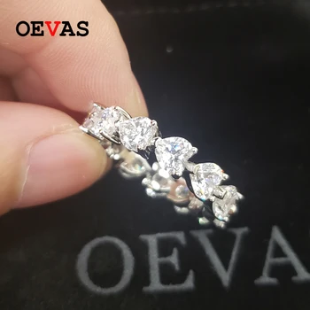 OEVAS 925 Sterling Silver Prstene Pre Ženy Šumivé 1 Riadok 5*5mm Srdca, Vysokým počtom atómov Uhlíka Diamant Strany Jemné Šperky Dary
