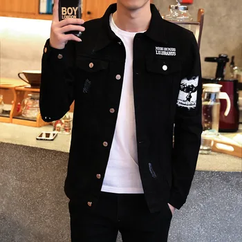 Jar, Jeseň 2020 Bežné streetwear mužov kórejský trendy bundy mládež Slim pekný oblečenie pánske čierna denim jacket