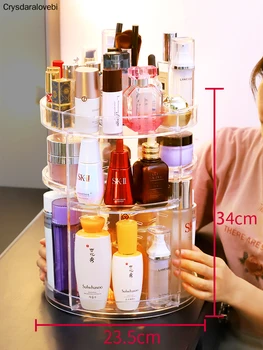 360 Rotujúce Make-Up Organizátor Akrylové Okno Bielizníka Rúž Starostlivosť O Pleť Výrobky Polica Diamantovým Vzorom Kozmetika Prijímanie Box