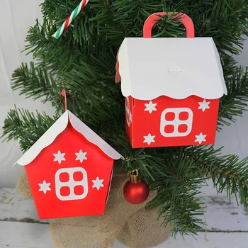 10Pcs/Red Dom Tvar Darčekové Krabice na Vianoce Deti Hostia DIY Tvorivé Vianočné Ozdoby Balenie Papierové Krabice Vianočné Závesné Darček