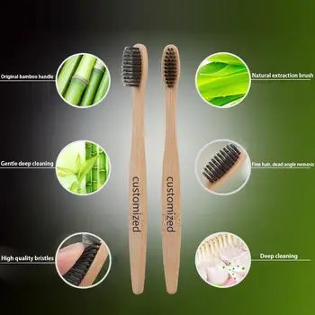 300pcs Logo prispôsobené Prírodné Bambusové drevené uhlie zubné Kefky, zubné kefky Mäkké Štetiny Capitellum Vlákniny Eco-Friendly Starostlivosť o Ústnu dutinu