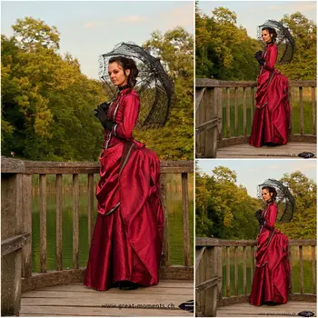 Zákazníka na objednávku!19 Storočia Červená Dobové Kostýmy Viktoriánskej Šaty 1860S Občianskej Vojny Šaty Ples Šaty, šaty Scarlett US4-36 C-200
