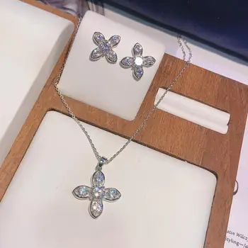 HIBRIDE Nové Arrivial CZ Svadobné Šperky Sady pre Ženy Kvet Tvar Náhrdelníky Prívesok Stud Náušnice pre Ženy Darček N-1653