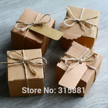 Sulfátový Papier Námestie Čokoláda Boxy Prospech Boxy Baby Sprcha Candy Box Darčekovej krabičke s Kartami & Lano 50set/veľa