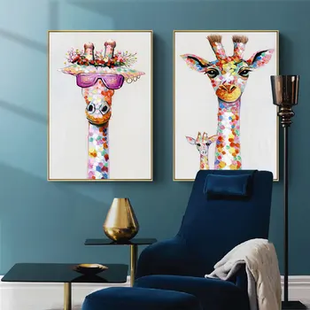 DDWW Žirafa Rodiny Vytlačené Plátno Maľovanie Veselý Kreslený Moderné Zvierat Obrázok Art Print Wall Art Plagát na Obývacia Izba