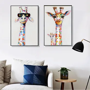 DDWW Žirafa Rodiny Vytlačené Plátno Maľovanie Veselý Kreslený Moderné Zvierat Obrázok Art Print Wall Art Plagát na Obývacia Izba