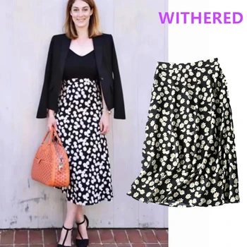 Ochrnutú anglicko vintage kvetinový tlač aline INY blogger oblečenie letné midi sukne ženy faldas mujer moda 2020 dlhé sukne dámske