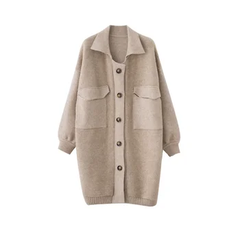 Kórejská verzia zimné hrubý pletený sveter žien bunda voľné nové žien zahusťovanie dlhej časti žena sveter coat2019