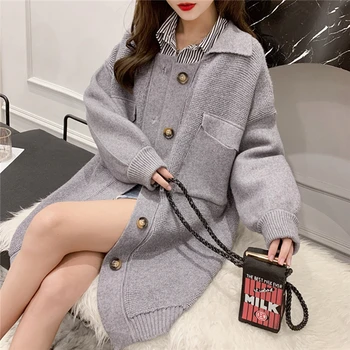 Kórejská verzia zimné hrubý pletený sveter žien bunda voľné nové žien zahusťovanie dlhej časti žena sveter coat2019