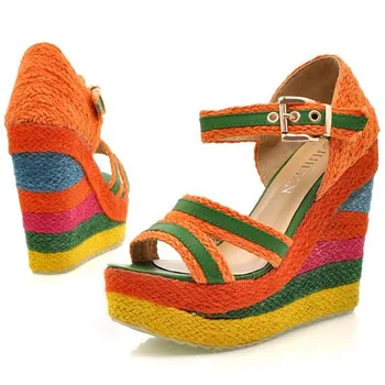 BONJOMARISA 2020 Módne Značky, Nové Dámske Trstiny Farebné Sandále na Vysokej Platforme Sandále Ženy 2020 Letné Vysoké Kliny Topánky Žena