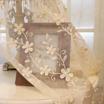 Káva Luxusné Nechty pearl vyšívané okenné záclony na obývacia izba tylu Európskej plastický kvetinový béžová záclony wp362#5
