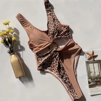 Mossha Duté von bikini 2020 Krúžok plavky patchwork kombinézach jednodielne plavky žena Leopard tlač celých Vysokej nohe nové